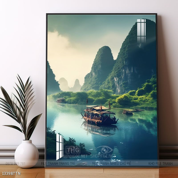 Tranh phon thủy sông, núi và mặt trời