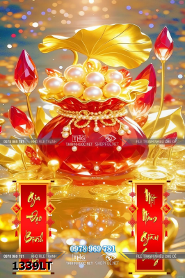 File lịch tết tài lộc túi ngọc trai kim tiền sáng rực rỡ 1339LT