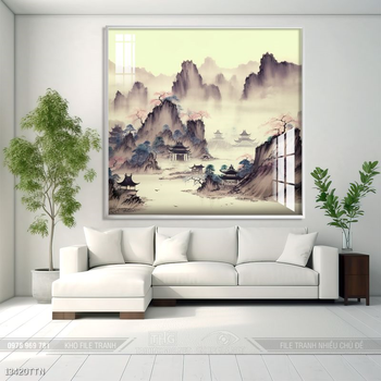 Tranh phon thủy sông, núi và mặt trời