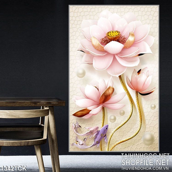 Tranh 3D  hoa sen ngọc hồng