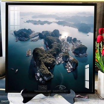 Tranh phon thủy sông, núi và mặt trời