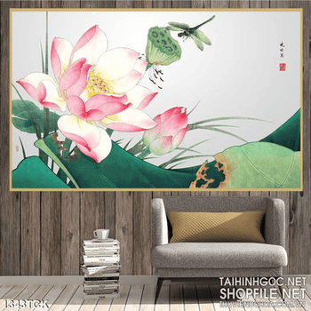 Tranh sen nở thủy mặc