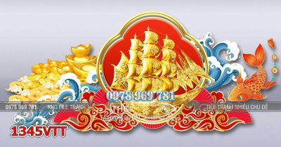 File tranh thuyền vàng tài lộc tết 1345VTT
