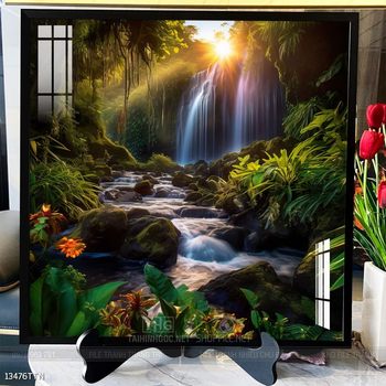 Tranh phon thủy sông, núi và mặt trời