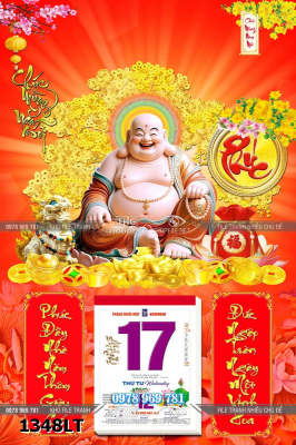 File psd tách lớp lịch tết phật di lặc tài lộc kim tiền 1348LT