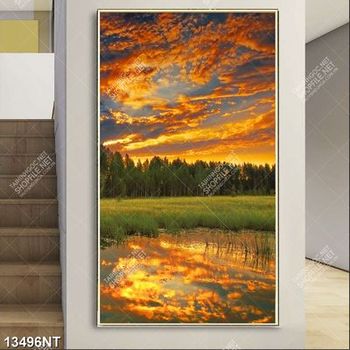 Tranh psd rừng xanh dười bầu trời mây