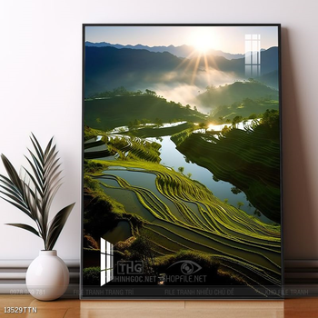 Tranh phon thủy sông, núi và mặt trời