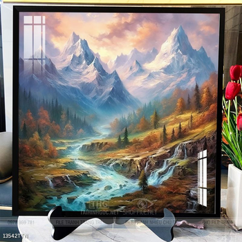 Tranh phon thủy sông, núi và mặt trời