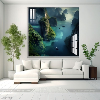 Tranh phon thủy sông, núi và mặt trời