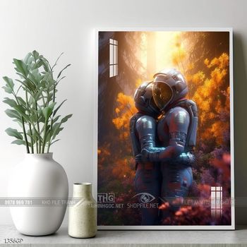 Tranh phi hành gia decor tường nhà