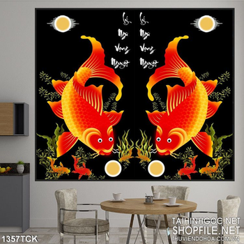 Tranh cá chép đỏ thưởng trăng