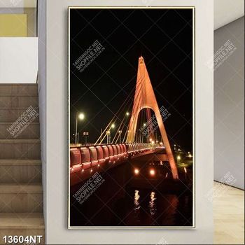Tranh cây cầu lung linh ánh đèn file gốc