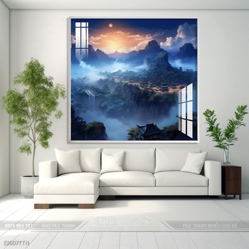 Tranh phon thủy sông, núi và mặt trời