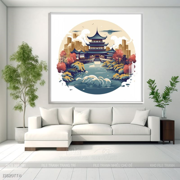 Tranh phon thủy sông, núi và mặt trời