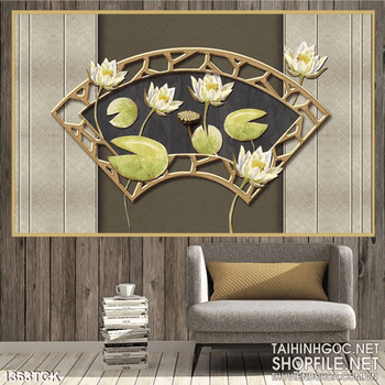 Tranh tường sen trắng