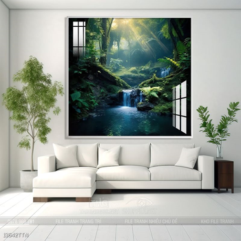 Tranh phon thủy sông, núi và mặt trời