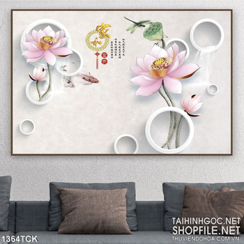 Tranh in 3D sen hồng