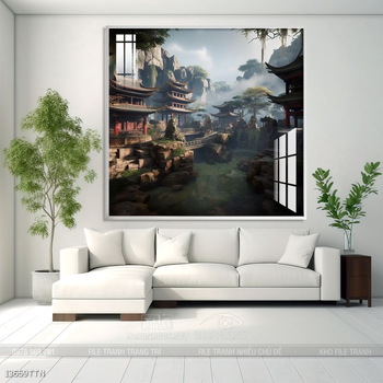 Tranh phon thủy sông, núi và mặt trời