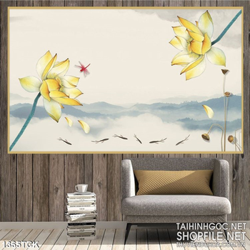 Tranh thủy mặc sen vàng