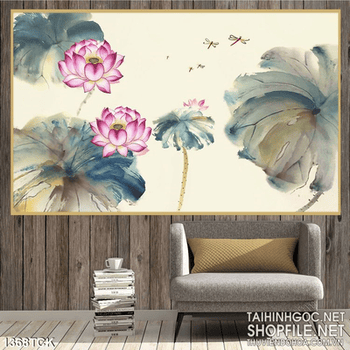 Tranh màu nước sen tím