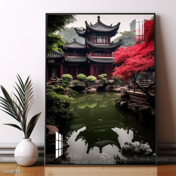 Tranh phon thủy sông, núi và mặt trời