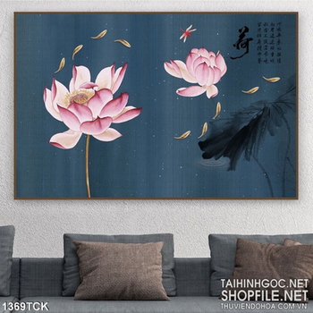 Tranh sen thủy mặc và cá