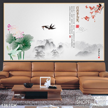 Tranh hoa sen, cá chép phong thủy mùa xuân