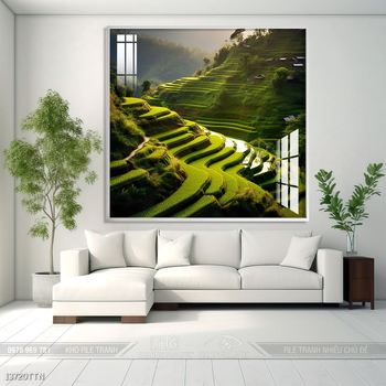 Tranh phon thủy sông, núi và mặt trời