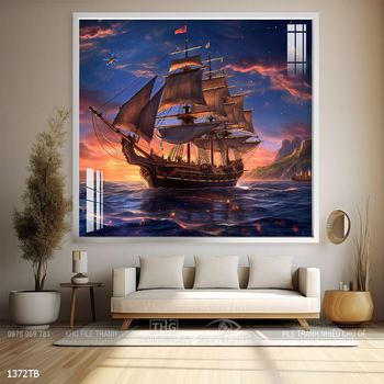 Tranh thuyền buồm vàng phong thủy đẹp