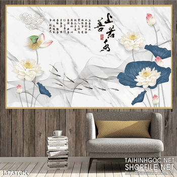 Tranh sen bên đầm màu nước