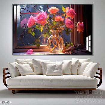 Tranh bình hoa độc đáo trang trí phòng khách