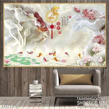 Tranh hoa sen in kính đẹp