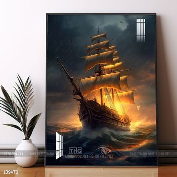 Tranh thuyền buồm vàng phong thủy đẹp