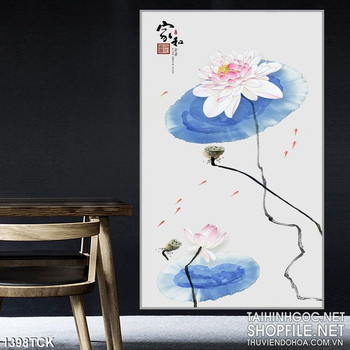 Tranh in kính sen lá xanh