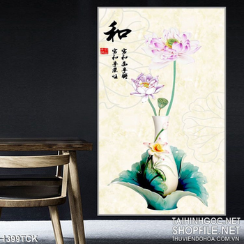 Tranh hoa sen trong bình ngọc