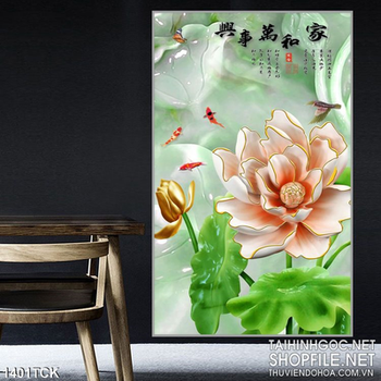 Tranh hoa sen cam ngọc