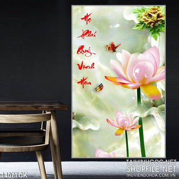Tranh hoa sen in kính màu
