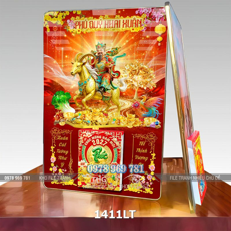 File lịch ông thần tài cưỡi dê vàng đón xuân 1411LT