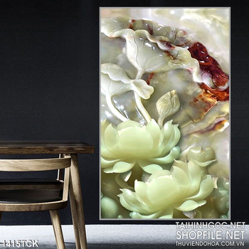 Hoa sen ngọc in kính