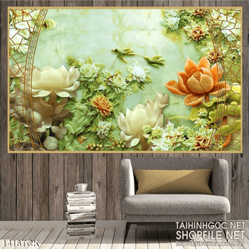 Tranh sen đá in kính