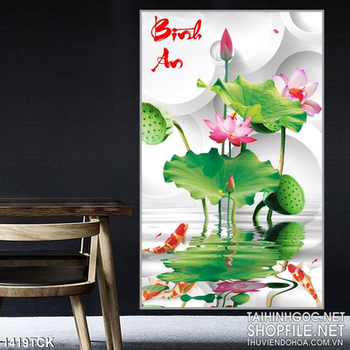 Tranh in 3D sen nở bình an
