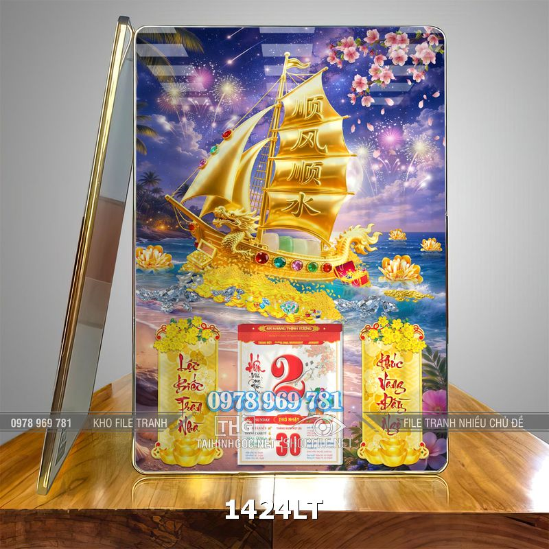 File psd tách lớp lịch thuận buồm xuôi gió lịch tết thuyền vàng tài lộc 1424LT