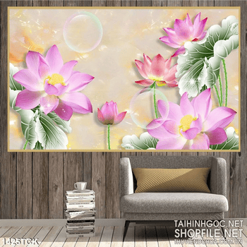 Tranh sen hồng nở rộ