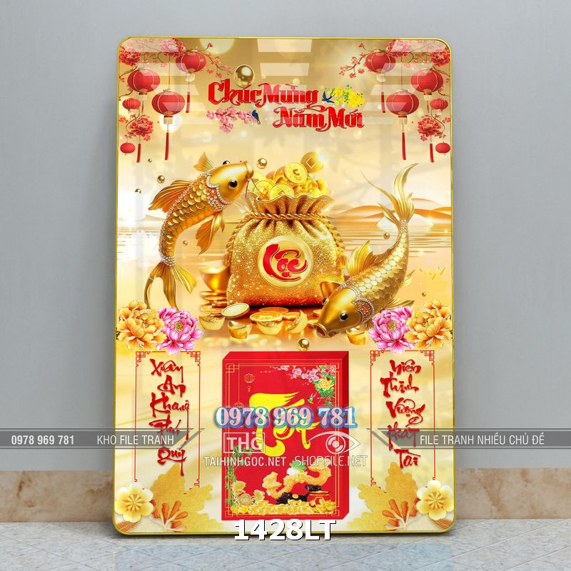 File lịch cá chép vàng túi tiền vàng chúc mừng năm mới 1428LT