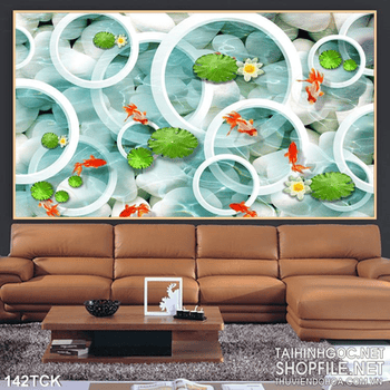 Tranh hoa sen, cá chép hiện đại