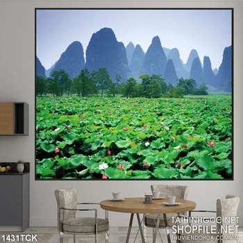 Tranh cảnh sen trong núi