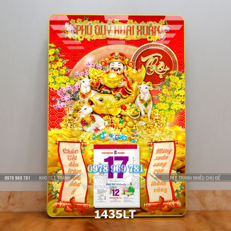 File psd lịch tết thần tài tài lộc cưỡi cá chép vàng 1435LT