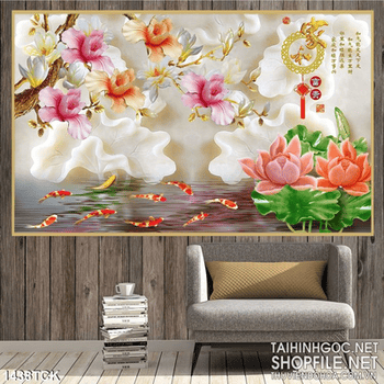Tranh hoa sen ngọc in màu