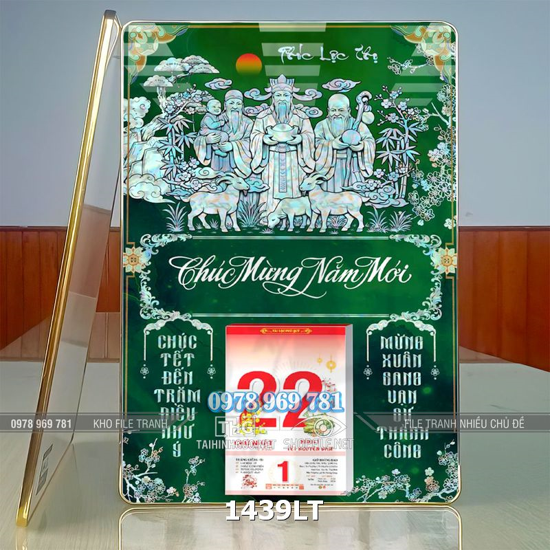 File lịch phúc lộc thọ tam đa khảm trai xà cừ treo tường 1439LT