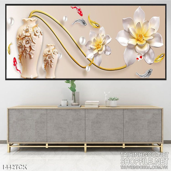 Tranh in tường sen ngọc trong bình